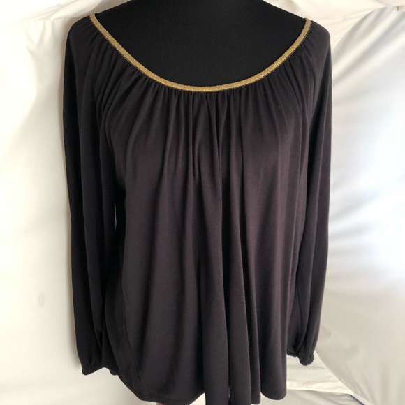 Michael Kors Black pleated long sleeve with metallic gold trim - Picture 4 of 7